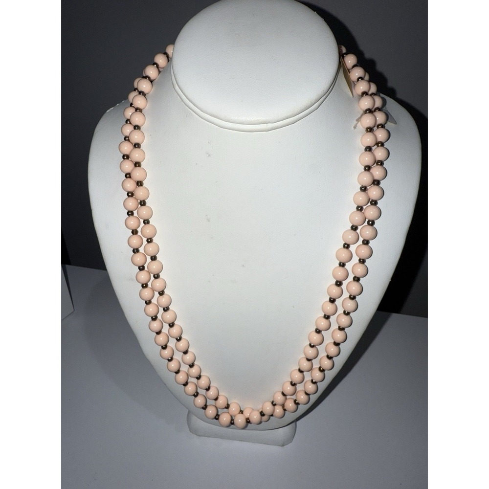 VINTAGE PINK GENUINE LUCITE BEADS DOUBLE STRAND NECKLACE CORONET